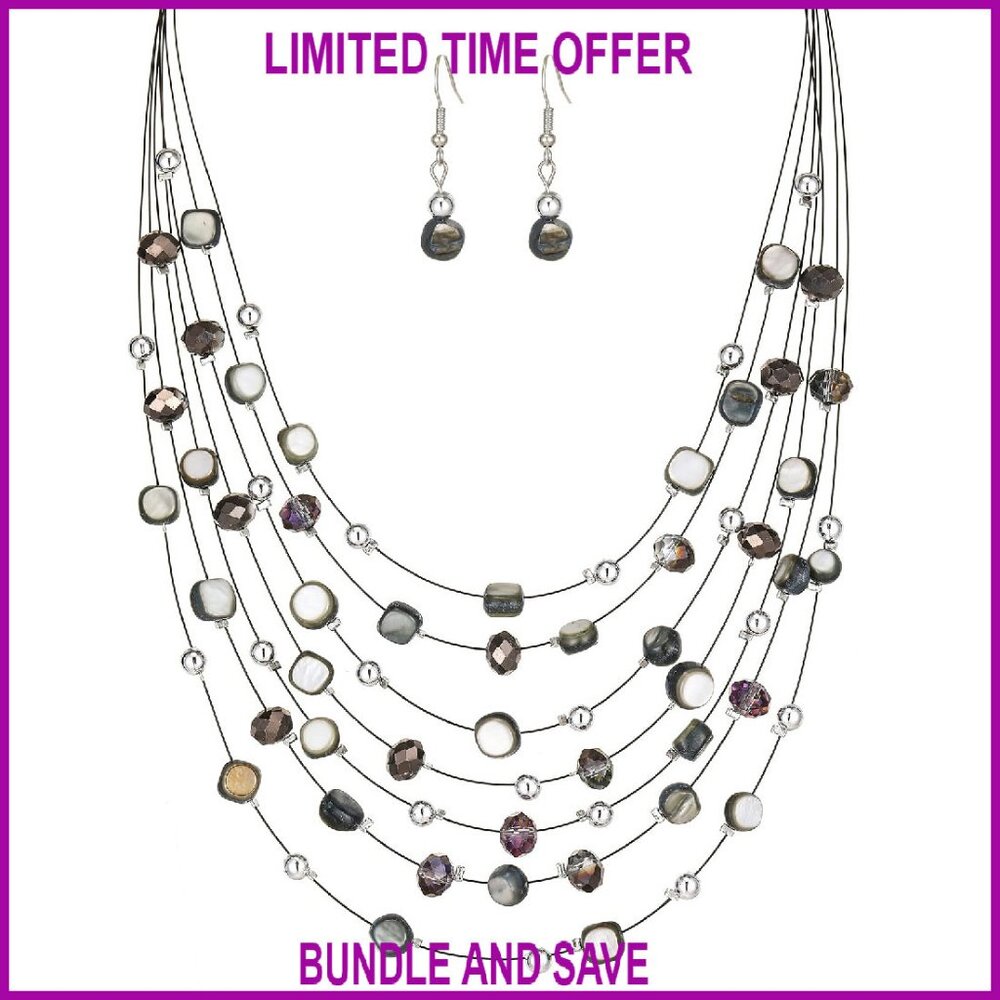 Multi-Layer Boho Shell Beaded Statement Necklace … - image 1